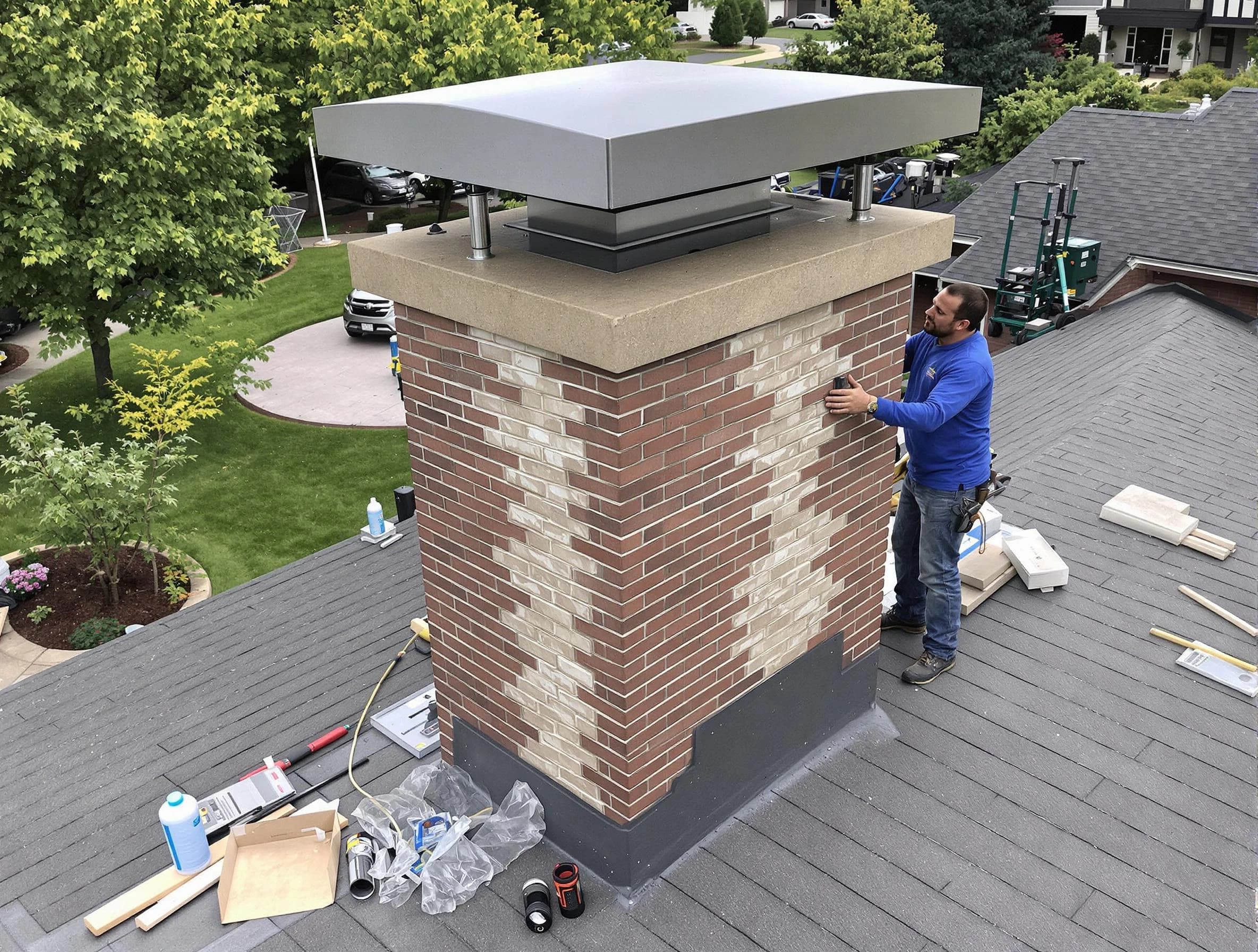 Smyrna Chimney Sweep team working on a custom chimney remodel in Smyrna, TN