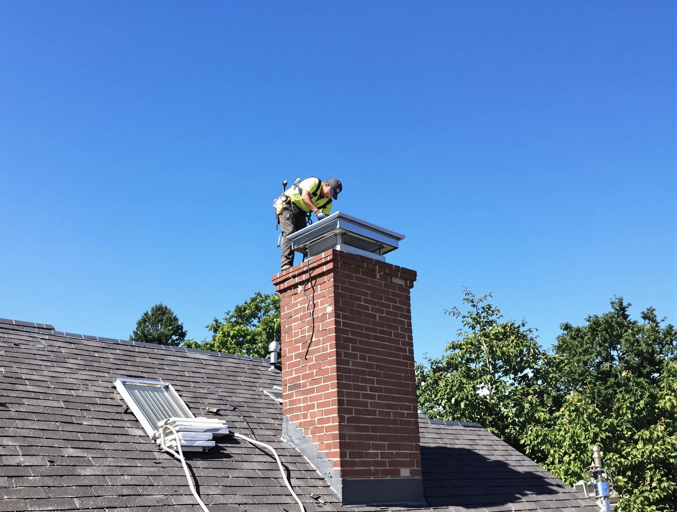 Smyrna Chimney Sweep technician measuring a chimney cap in Smyrna, TN